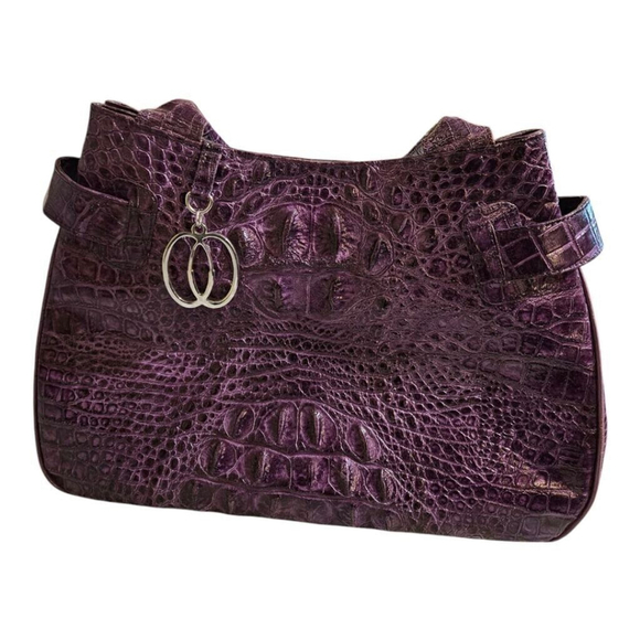 VEARI Purple Crocodile Embossed Leather Shoulder Bag Size XL - Picture 1 of 13